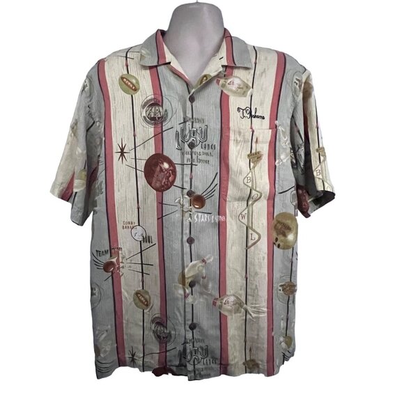 Tommy Bahama Retro Kitsche Silk Button Vintage Bowling Shirt Luau Lanes Medium - Picture 1 of 12